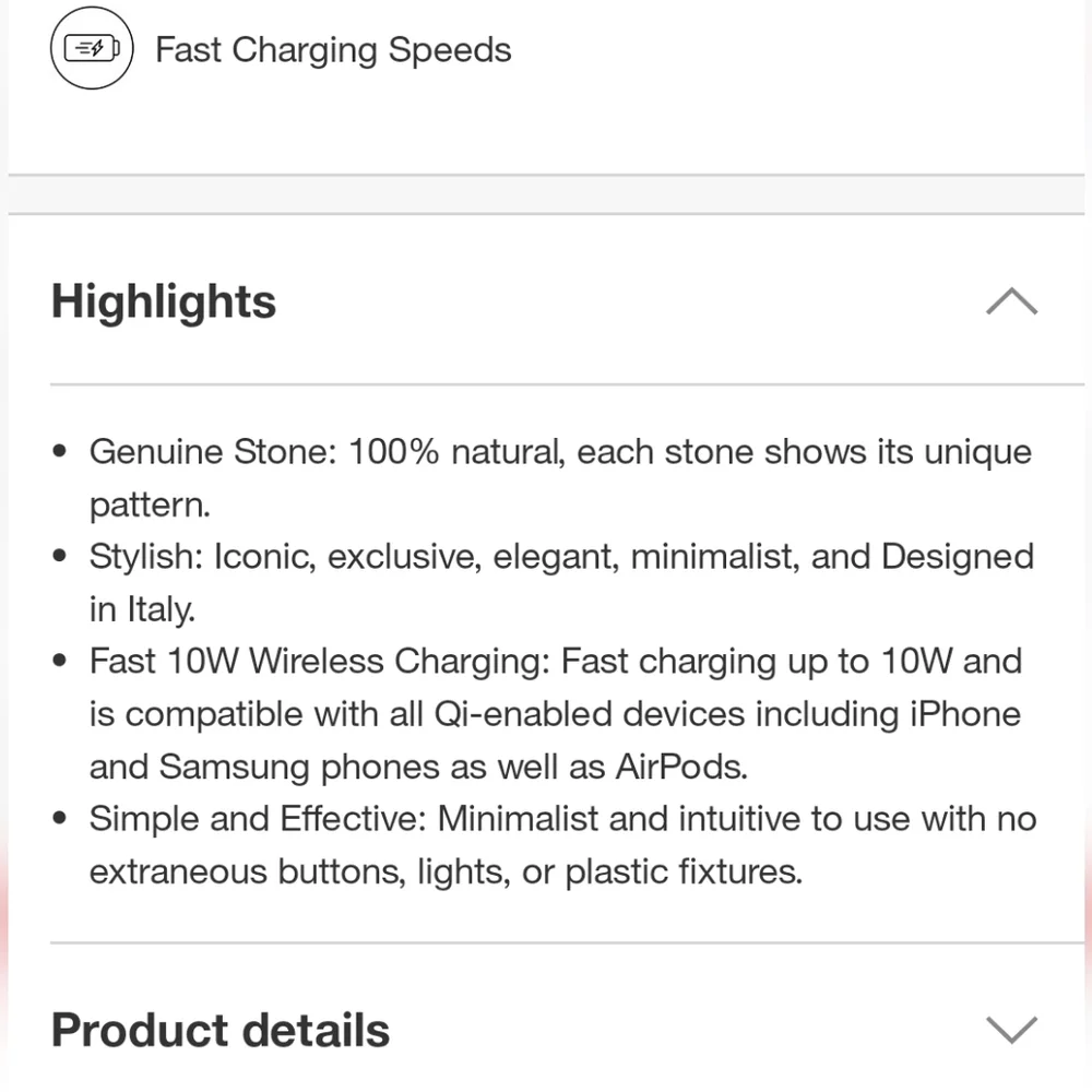 Einova Black Marble Fast 10W Charging Stone‎